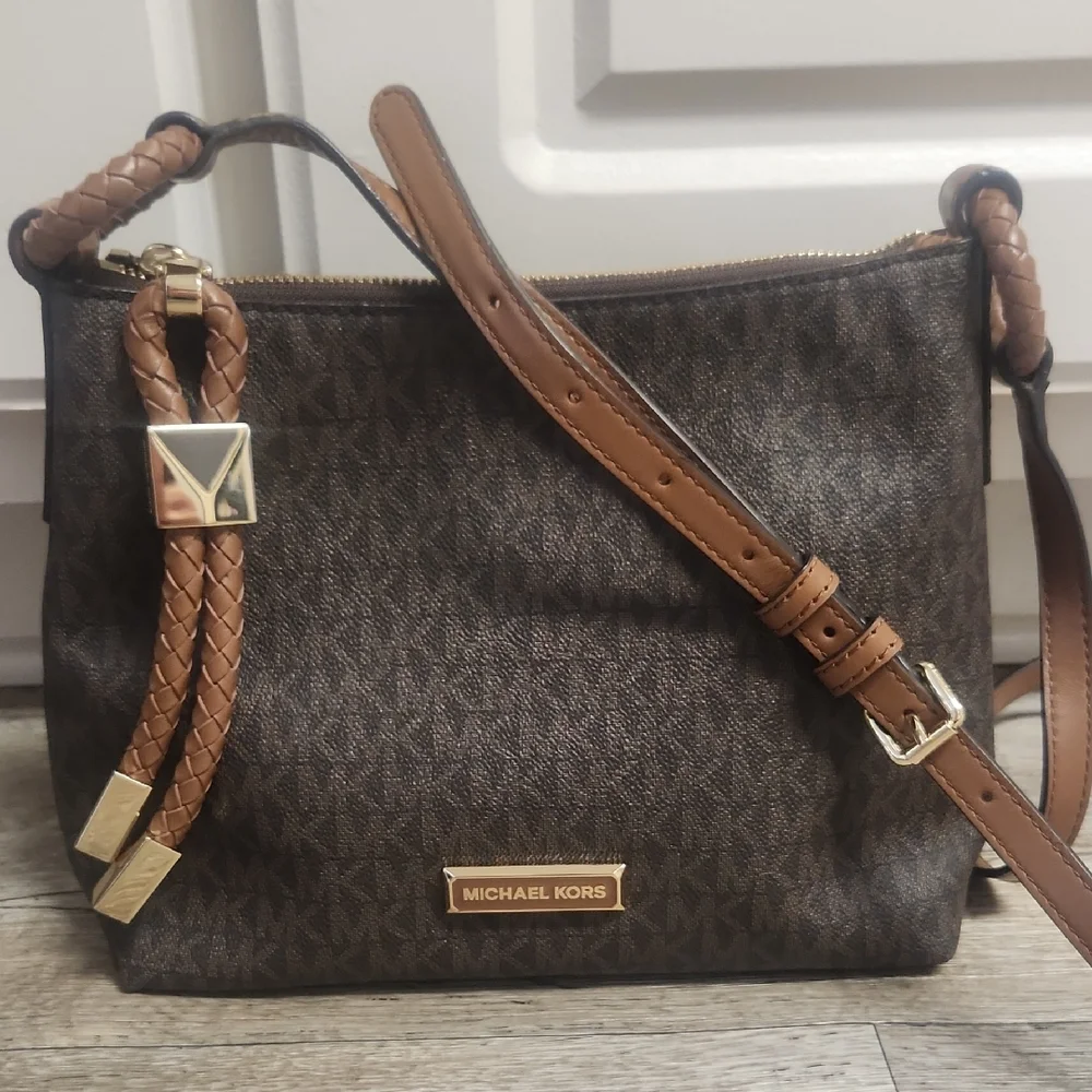 Michael Kors Dark Brown and Tan Crossbody Bag